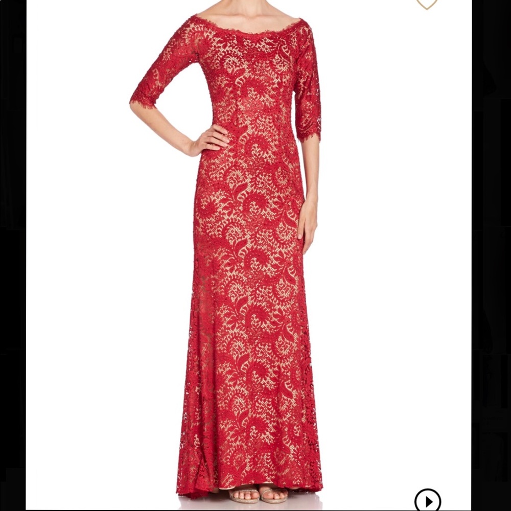 Jovani boatneck lace gown